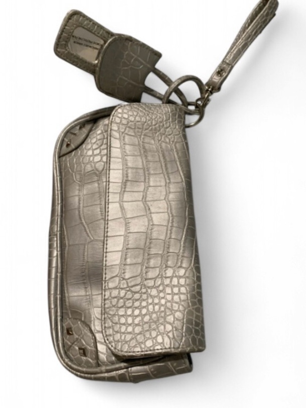 No Boundaries Silver Croc-Embossed Wristlet